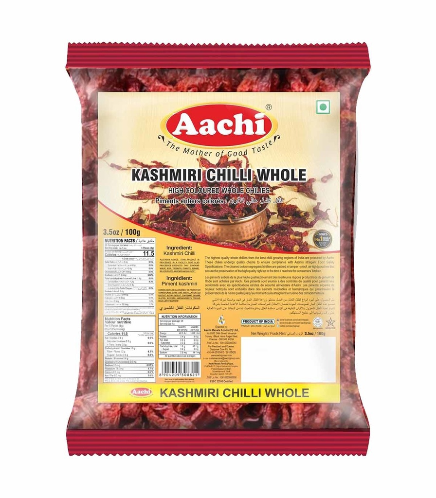 Aachi: 100g Kashmiri Chilli Whole with Stem